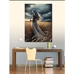 Kanvas Tablo Buğday Tarlasında Kadın 70x100 cm