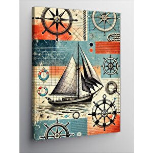 Kanvas Tablo Denizcilik Simgeleriyle Yelkenli 70x100 cm