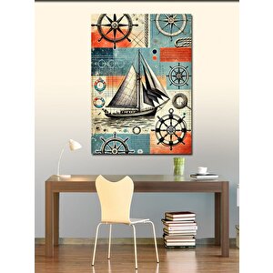 Kanvas Tablo Denizcilik Simgeleriyle Yelkenli 70x100 cm
