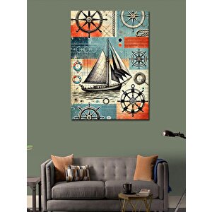 Kanvas Tablo Denizcilik Simgeleriyle Yelkenli 70x100 cm
