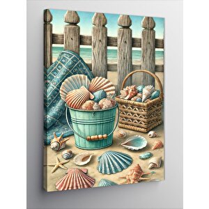 Kanvas Tablo Deniz Kabukları Ve Sepet 50x70 cm