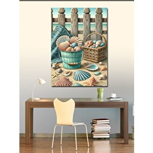 Kanvas Tablo Deniz Kabukları Ve Sepet 50x70 cm