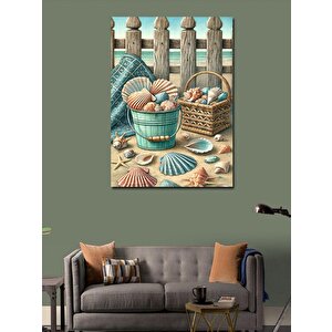 Kanvas Tablo Deniz Kabukları Ve Sepet 50x70 cm