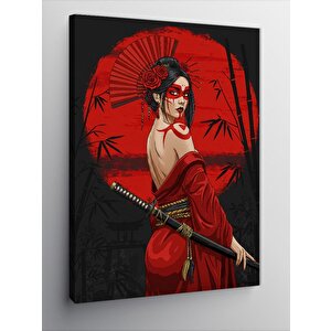 Kanvas Tablo Japon Geishası Ve Kırmızı 50x70 cm