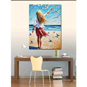 Kanvas Tablo Rüzgarda Kırmızı Elbiseli Kadın 100x140 cm