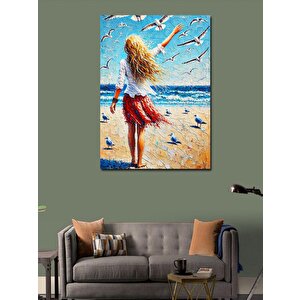 Kanvas Tablo Rüzgarda Kırmızı Elbiseli Kadın 100x140 cm