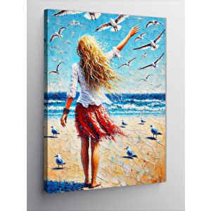 Kanvas Tablo Rüzgarda Kırmızı Elbiseli Kadın 50x70 cm