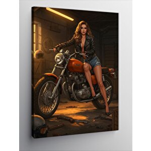 Kanvas Tablo Motosikletli Kadın Portresi 50x70 cm