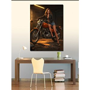 Kanvas Tablo Motosikletli Kadın Portresi 50x70 cm