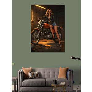 Kanvas Tablo Motosikletli Kadın Portresi 50x70 cm