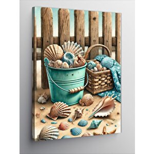 Kanvas Tablo Deniz Kabukları Ve Kovalar 100x140 cm