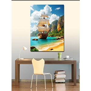 Kanvas Tablo Tropikal Yelkenli Gemi 70x100 cm
