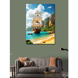 Kanvas Tablo Tropikal Yelkenli Gemi 70x100 cm