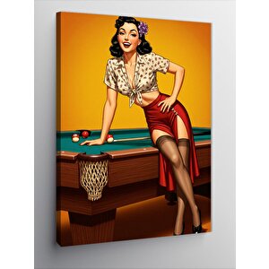 Kanvas Tablo Retro Kadın Ve Bilardo 70x100 cm