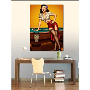 Kanvas Tablo Retro Kadın Ve Bilardo 70x100 cm