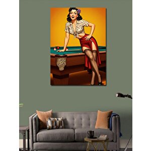 Kanvas Tablo Retro Kadın Ve Bilardo 70x100 cm