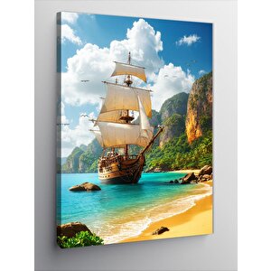 Kanvas Tablo Tropikal Yelkenli Gemi 50x70 cm