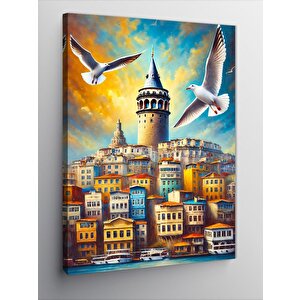 Kanvas Tablo Galata Kulesi Ve Martılar 50x70 cm