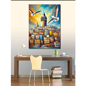 Kanvas Tablo Galata Kulesi Ve Martılar 50x70 cm