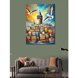 Kanvas Tablo Galata Kulesi Ve Martılar 50x70 cm