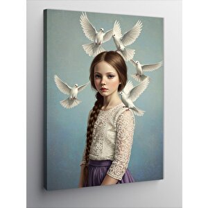 Kanvas Tablo Güvercinli Genç Kız Portresi 50x70 cm
