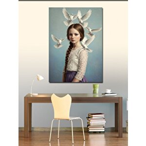 Kanvas Tablo Güvercinli Genç Kız Portresi 50x70 cm