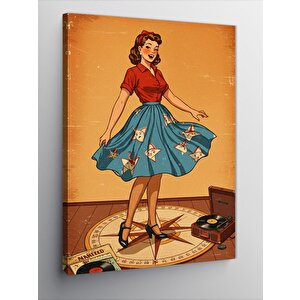 Kanvas Tablo Retro Kadın Çemberde 100x140 cm