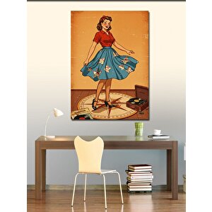 Kanvas Tablo Retro Kadın Çemberde 100x140 cm