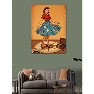 Kanvas Tablo Retro Kadın Çemberde 100x140 cm