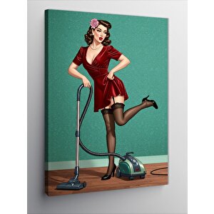 Kanvas Tablo Retro Kadın Elektrik Süpürgesiyle 50x70 cm