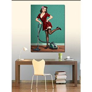 Kanvas Tablo Retro Kadın Elektrik Süpürgesiyle 50x70 cm