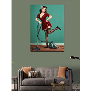 Kanvas Tablo Retro Kadın Elektrik Süpürgesiyle 50x70 cm