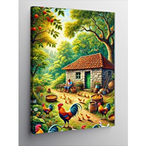 Kanvas Tablo Kırsal Ev Ve Tavuklar 70x100 cm