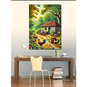 Kanvas Tablo Kırsal Ev Ve Tavuklar 70x100 cm