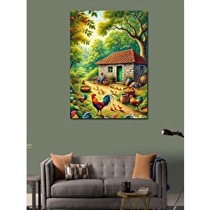 Kanvas Tablo Kırsal Ev Ve Tavuklar 70x100 cm