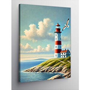 Kanvas Tablo Kırmızı Çatılı Deniz Feneri 50x70 cm