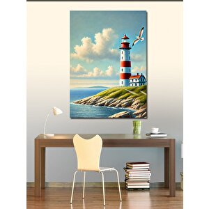 Kanvas Tablo Kırmızı Çatılı Deniz Feneri 50x70 cm