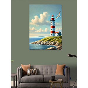 Kanvas Tablo Kırmızı Çatılı Deniz Feneri 50x70 cm