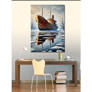 Kanvas Tablo Buz Üzerindeki Eski Gemi 100x140 cm