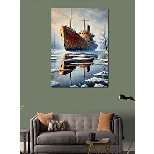 Kanvas Tablo Buz Üzerindeki Eski Gemi 100x140 cm