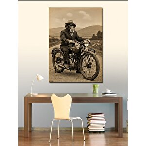Kanvas Tablo Eski Tip Motosiklet Sürücüsü 100x140 cm