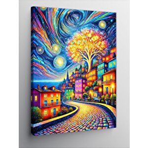 Kanvas Tablo Yıldızlı Gece Ve Renkli Evler 50x70 cm