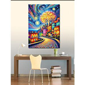Kanvas Tablo Yıldızlı Gece Ve Renkli Evler 50x70 cm