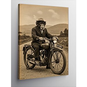 Kanvas Tablo Eski Tip Motosiklet Sürücüsü 70x100 cm