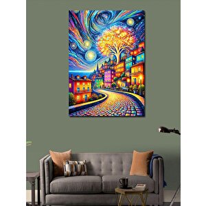 Kanvas Tablo Yıldızlı Gece Ve Renkli Evler 100x140 cm