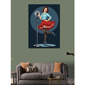 Kanvas Tablo Retro Mikrofonlu Kadın 100x140 cm