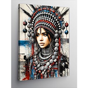 Kanvas Tablo Geleneksel Süs Kadın Portresi 50x70 cm