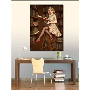 Kanvas Tablo Kitaplarla Retro Kadın 70x100 cm