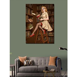 Kanvas Tablo Kitaplarla Retro Kadın 70x100 cm
