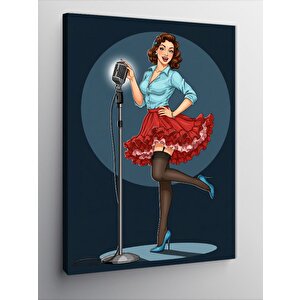 Kanvas Tablo Retro Mikrofonlu Kadın 50x70 cm